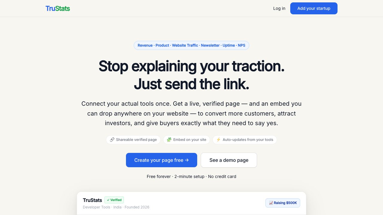 TruStats — Live Business Metrics Pages